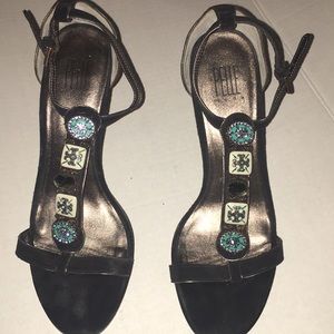 Black Ankle Heels with Turquoise and White details